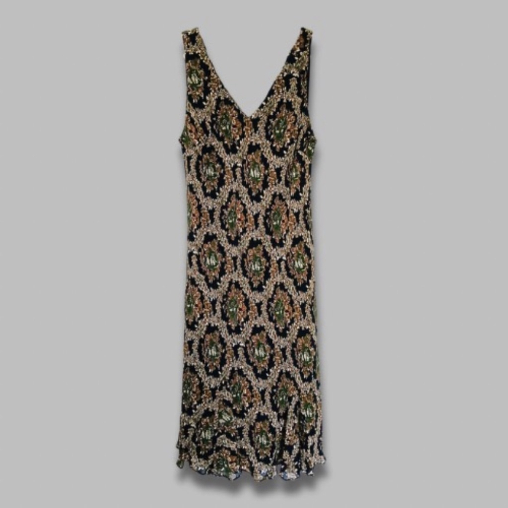 Eva Blue Floral Midi Dress Whimsy Sleeveless V-Neckline Black/Multicolor US 16W